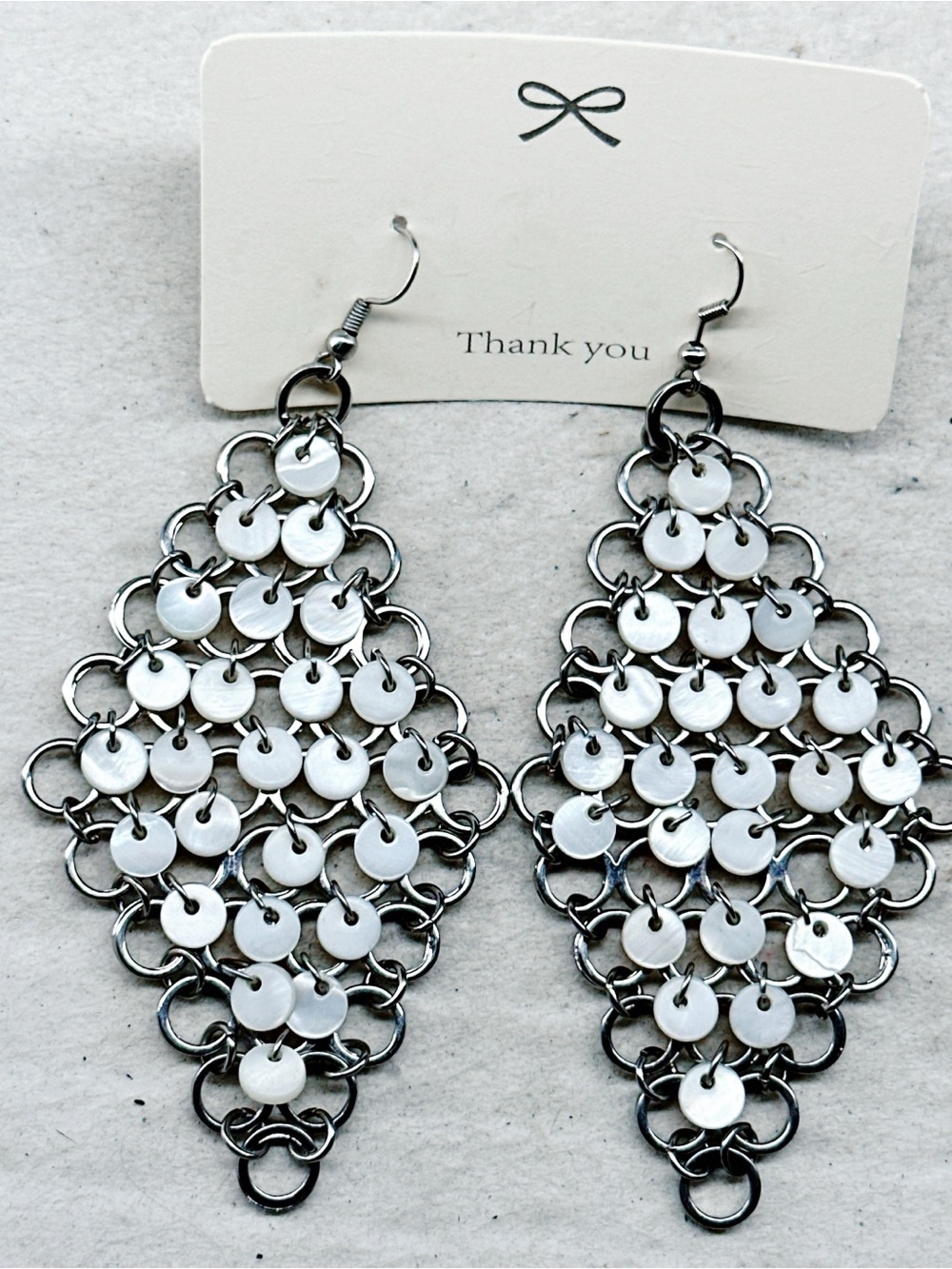 3114mc. Pewtertone Shell Earrings Chandelier